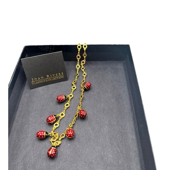 Joan Rivers Collection Vintage Seven Red Gold Tone Ladybug Dangle Necklace New - Picture 11 of 12